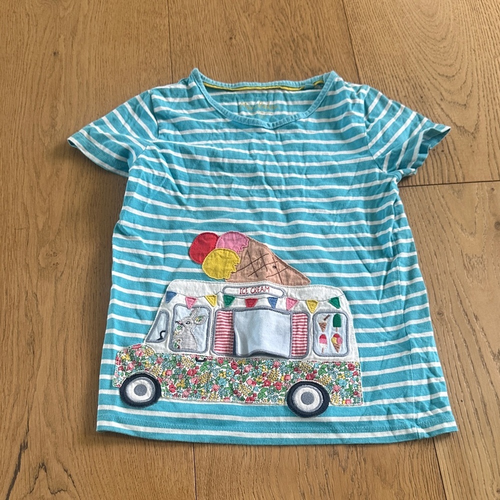Mini Boden Blue Striped Ice Cream Van Tee 8/9Y girls